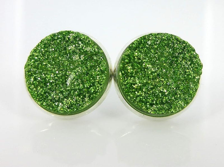 Summerfield Collection Silver-tone Spring Green Glitter Faux Druzy Stone Stud Earrings 12mm