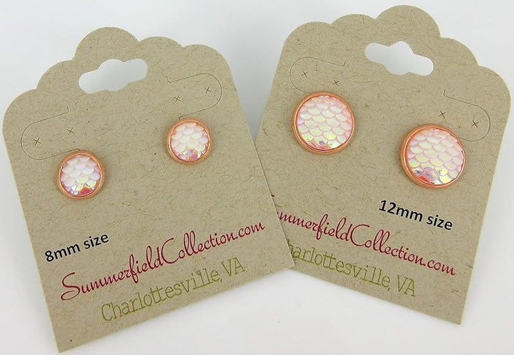 Summerfield Collection Rose Gold-tone Light Pink White AB Mermaid Scale Stud Earrings Dragon (12mm)