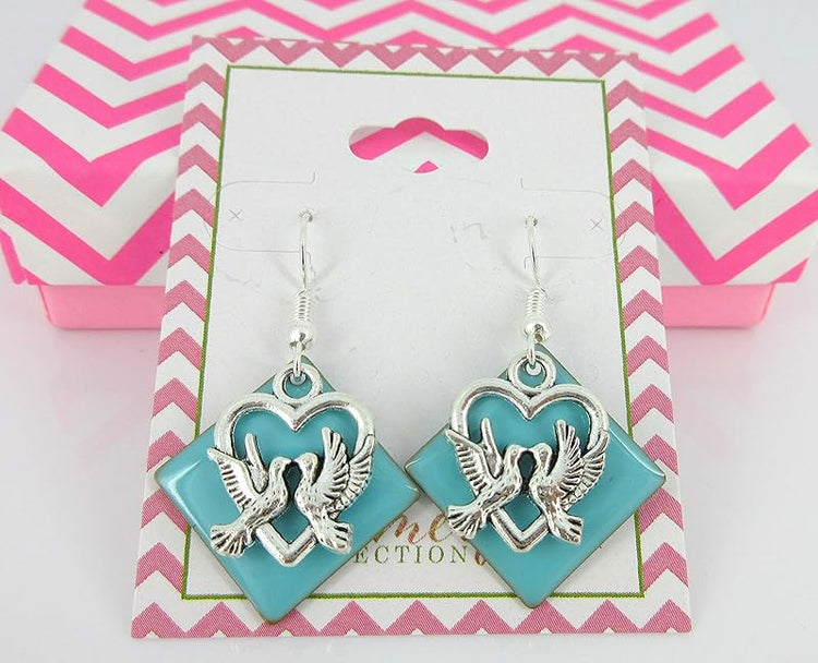 Summerfield Collection Silver-tone Robin Egg Blue Enamel Love Bird Charm Dangle Earrings