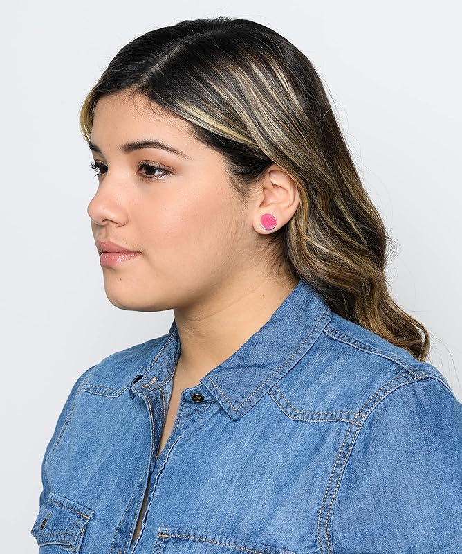 Summerfield Collection Trio Silver-tone Neon Green Pink Faux Druzy Stone Stud Earrings 12mm Set