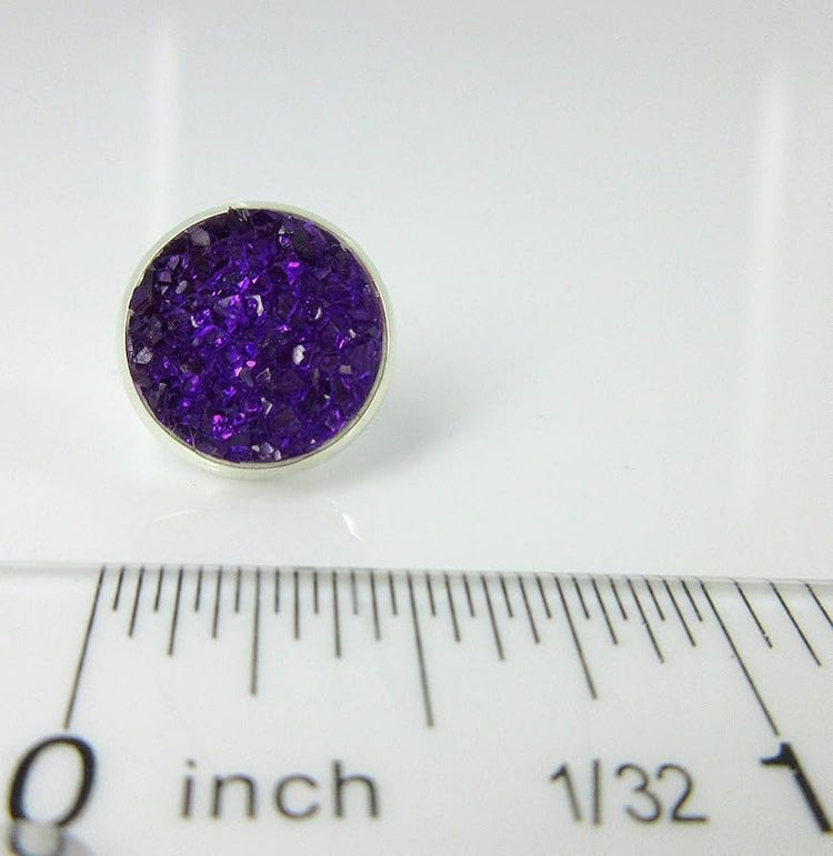 Summerfield Collection Silver-tone Faux Druzy Stone Stud Earrings 12mm (Deep Purple)