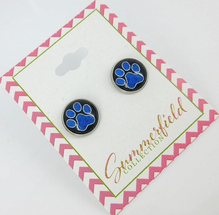 Summerfield Collection Stainless Steel Paw Print Glass Stud Earrings 12mm (Royal Blue)