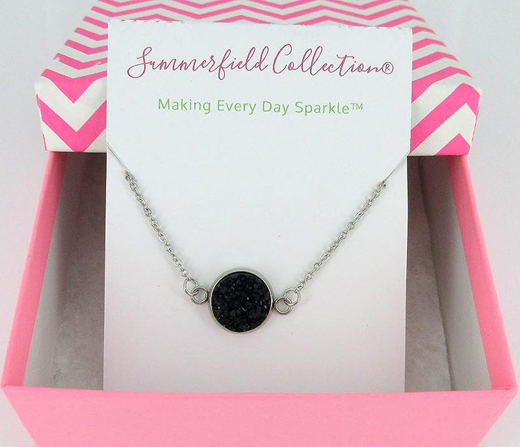Summerfield Collection Stainless Steel Faux Druzy Stone Pendant Necklace (Black)