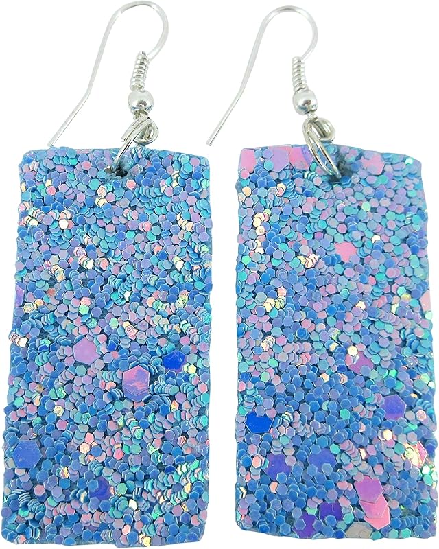 Summerfield Collection Silver-tone Glitter Faux Leather Large Rectangle Dangle Earrings (Sky Blue AB)