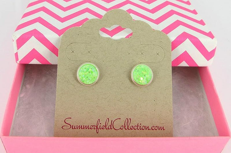 Summerfield Collection Silver-tone Pastel AB Faux Druzy Stone Stud Earrings 8mm (Lime Green)