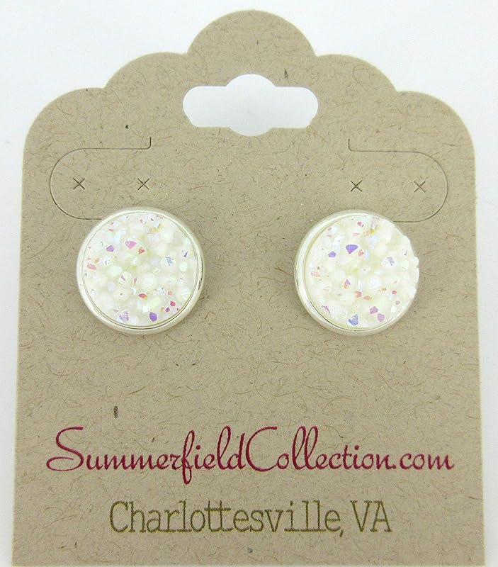 Summerfield Collection Silver-tone Solid AB Faux Druzy Stone Stud Earrings 12mm (White)