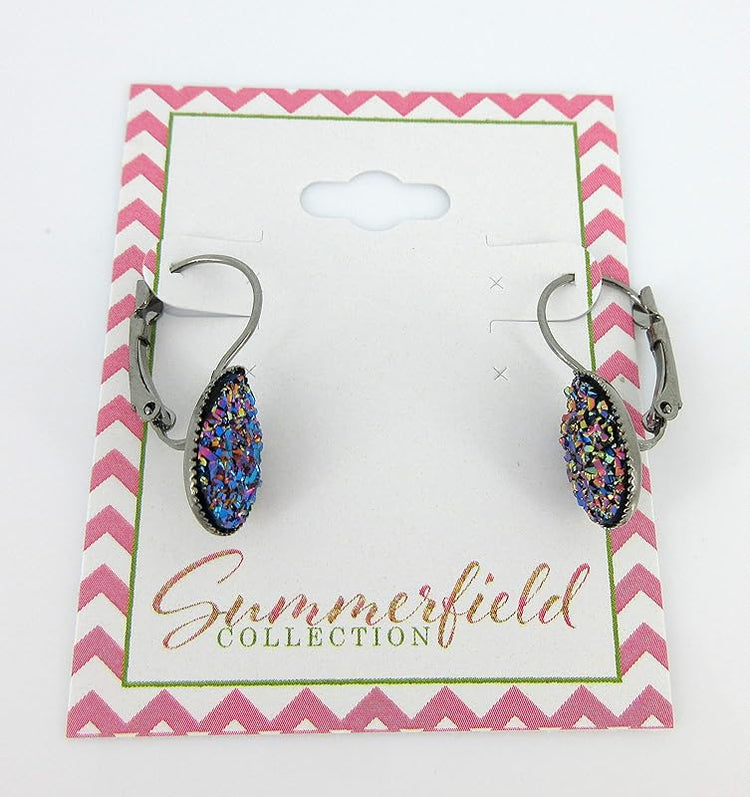 Summerfield Collection Hematite-tone Unicorn Tear Faux Druzy Stone Lever-back Drop Earrings 12mm