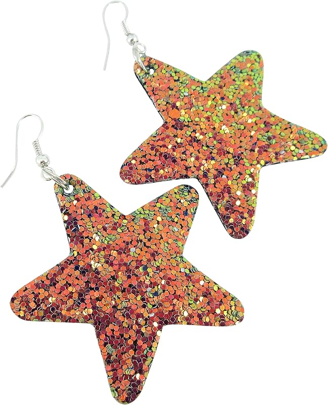 Summerfield Collection Glitter Faux Leather Large Star Dangle Earrings (Sunset)