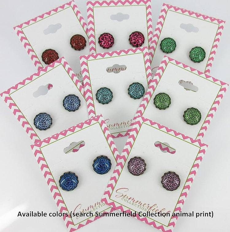 Summerfield Collection Antiqued Gold-tone Animal Print Glass Stud Earrings 12mm (Dark Blue)