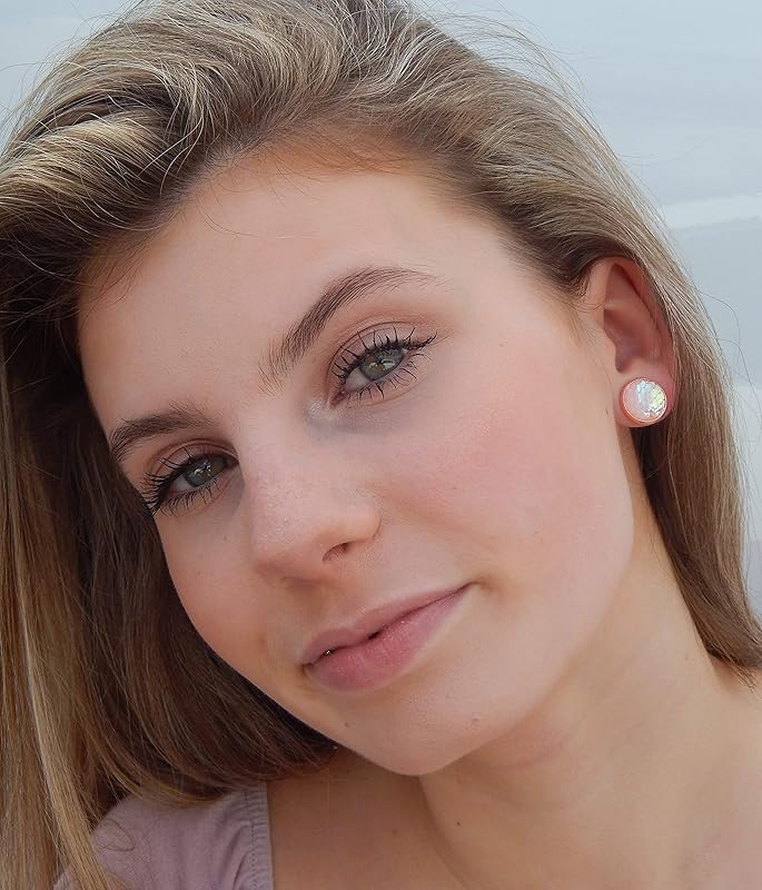 Summerfield Collection Rose Gold-tone Light Pink White AB Mermaid Scale Stud Earrings Dragon (12mm)