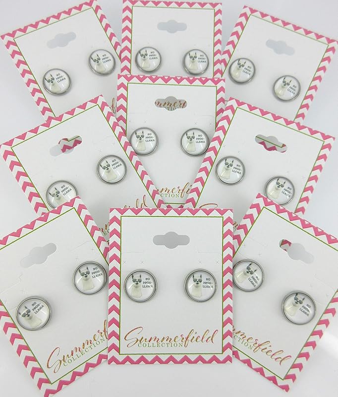 Summerfield Collection Stainless Steel Llama Print Glass Stud Earrings 12mm (No Prob Llama)