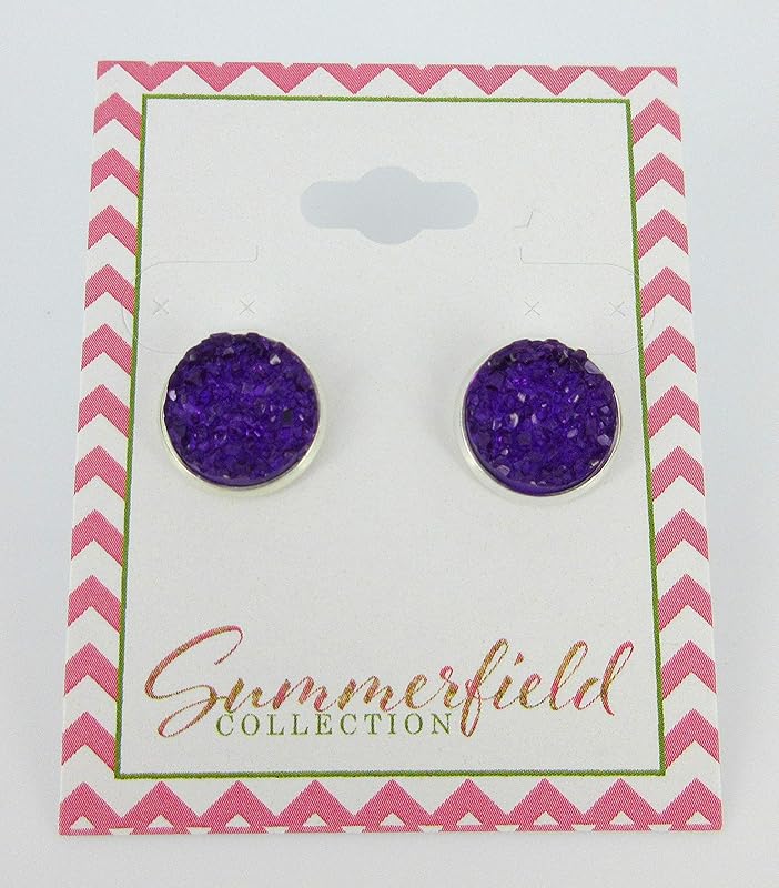Summerfield Collection Silver-tone Faux Druzy Stone Stud Earrings 12mm (Deep Purple)