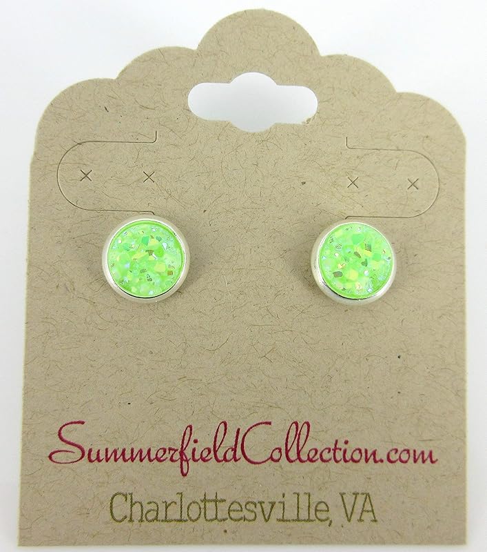 Summerfield Collection Silver-tone Pastel AB Faux Druzy Stone Stud Earrings 8mm (Lime Green)