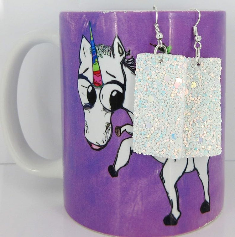 Summerfield Collection Silver-tone Glitter Faux Leather Large Rectangle Dangle Earrings (White)