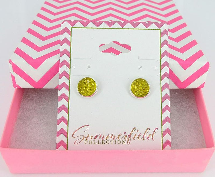 Summerfield Collection Silver-tone Yellow Faux Druzy Stone Stud Earrings (8mm)