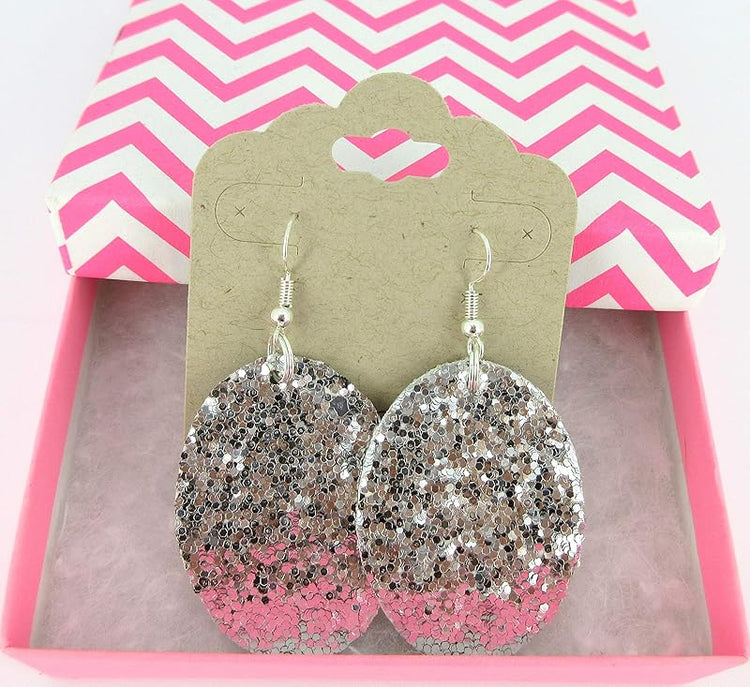Summerfield Collection Silver-tone Glitter Faux Leather Oval Dangle Earrings (Silver)