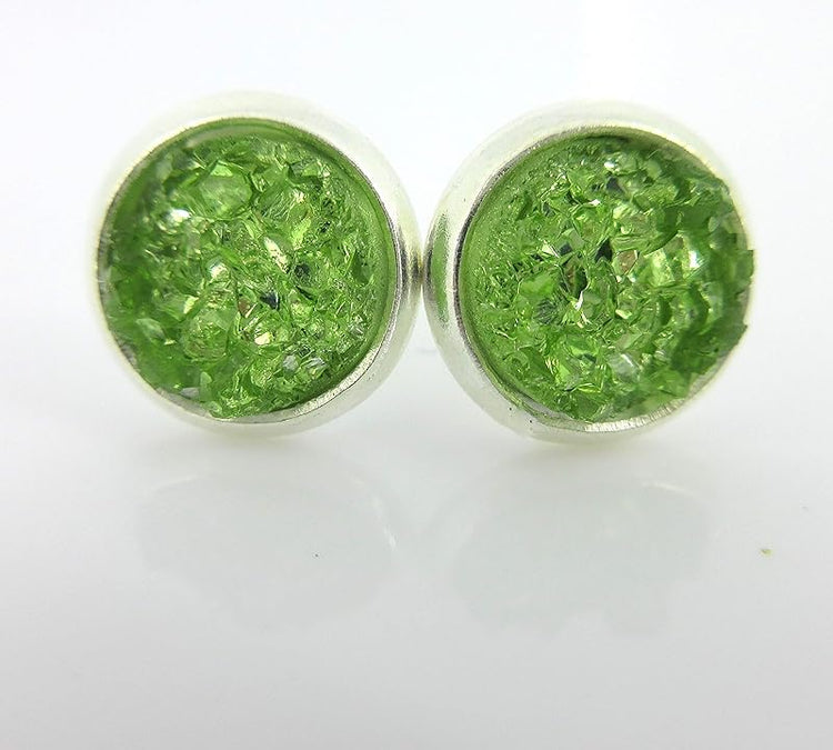 Summerfield Collection Trio Silver-tone Stud Earrings 8mm Faux Druzy Stone Set (Pastel Green/Purple/Pink)