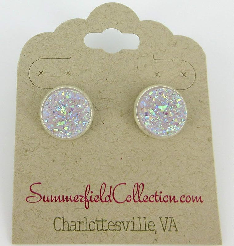 Summerfield Collection Silver-tone Solid AB Faux Druzy Stone Stud Earrings 12mm (Lilac Purple)