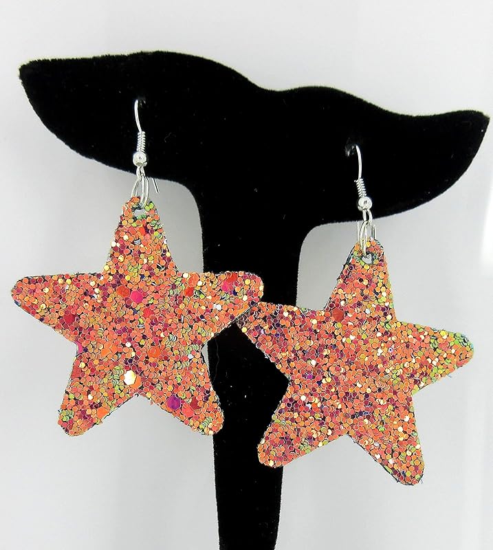 Summerfield Collection Glitter Faux Leather Large Star Dangle Earrings (Sunset)