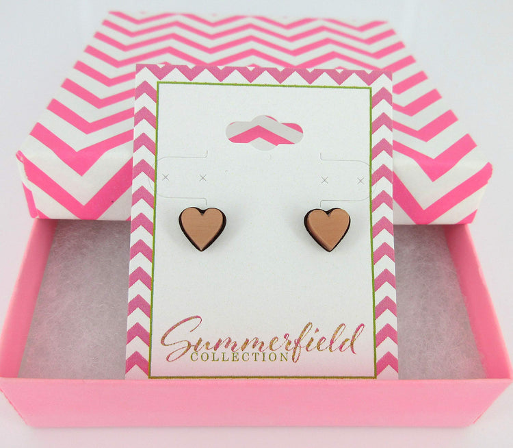 Stainless Steel Brushed Copper-tone Acrylic Heart Stud Earrings 8mm