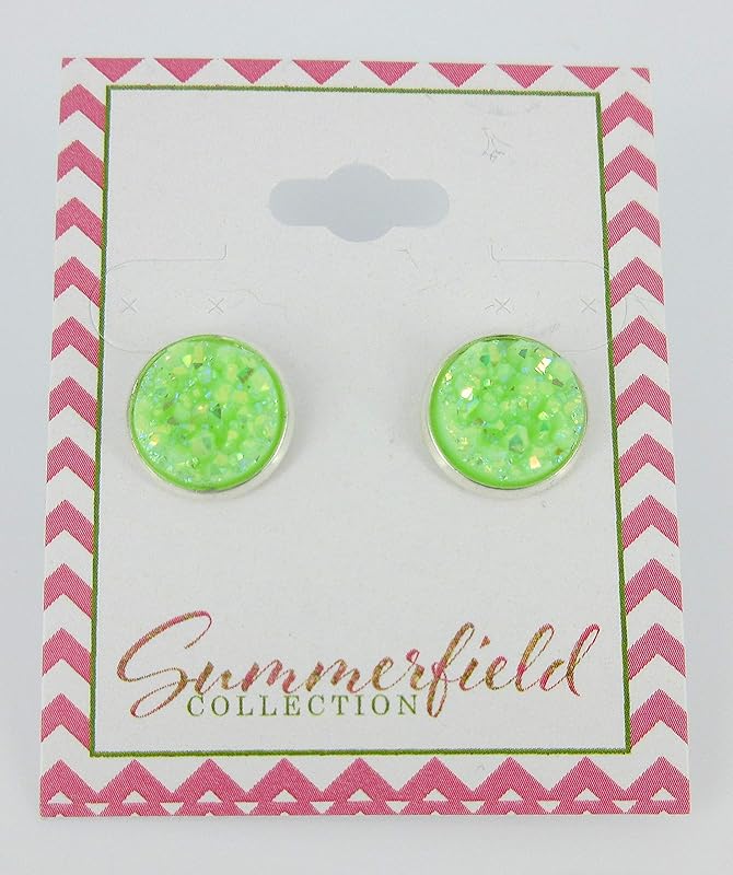 Summerfield Collection Silver-tone Pastel AB Faux Druzy Stone Stud Earrings 12mm (Lime Green)