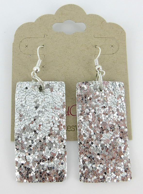 Summerfield Collection Silver-tone Glitter Faux Leather Large Rectangle Dangle Earrings (Silver)
