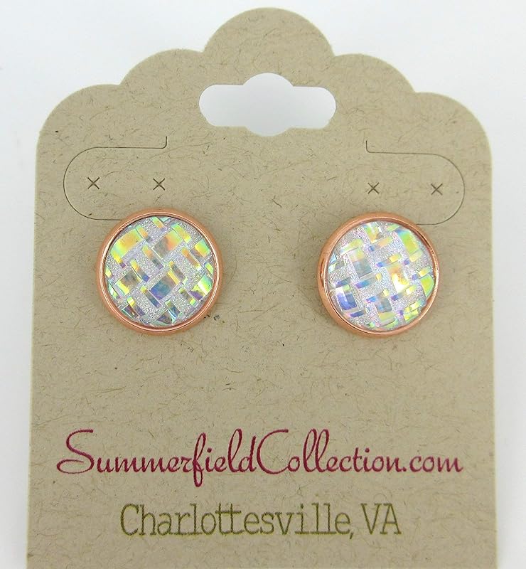 Summerfield Collection Rose Gold-tone Clear Frosted Metallic Rainbow Stud Earrings 12mm