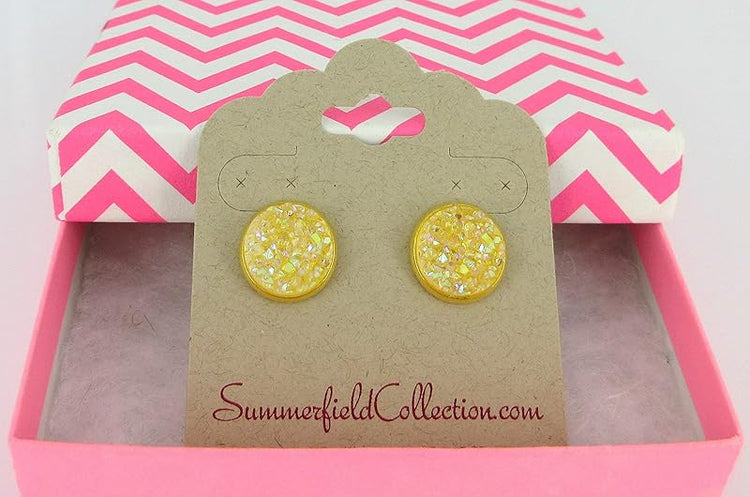 Summerfield Collection Yellow Gold-tone AB Faux Druzy Stone Stud Earrings 12mm