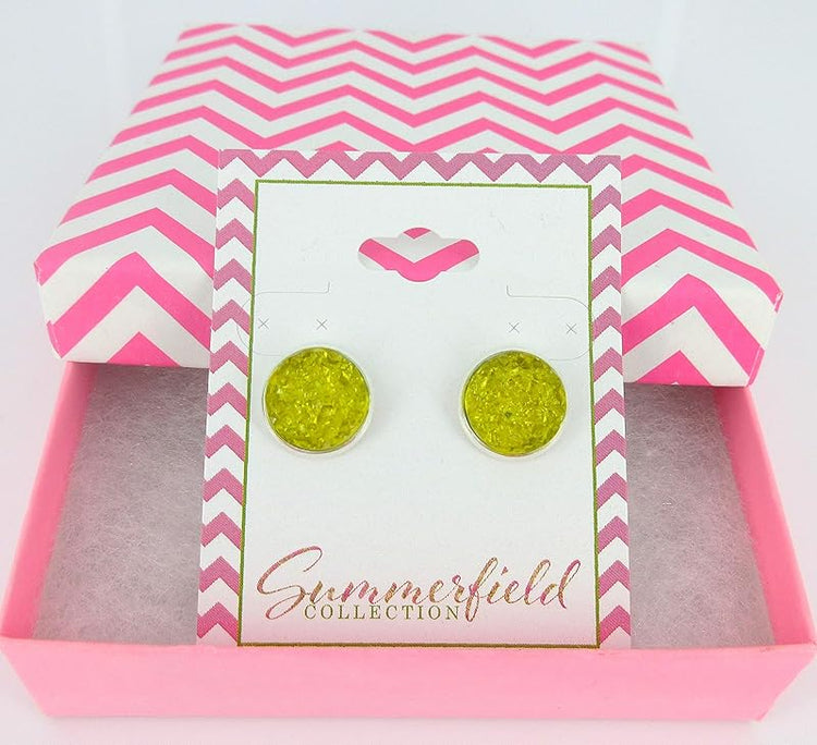 Summerfield Collection Silver-tone Yellow Faux Druzy Stone Stud Earrings (12mm)