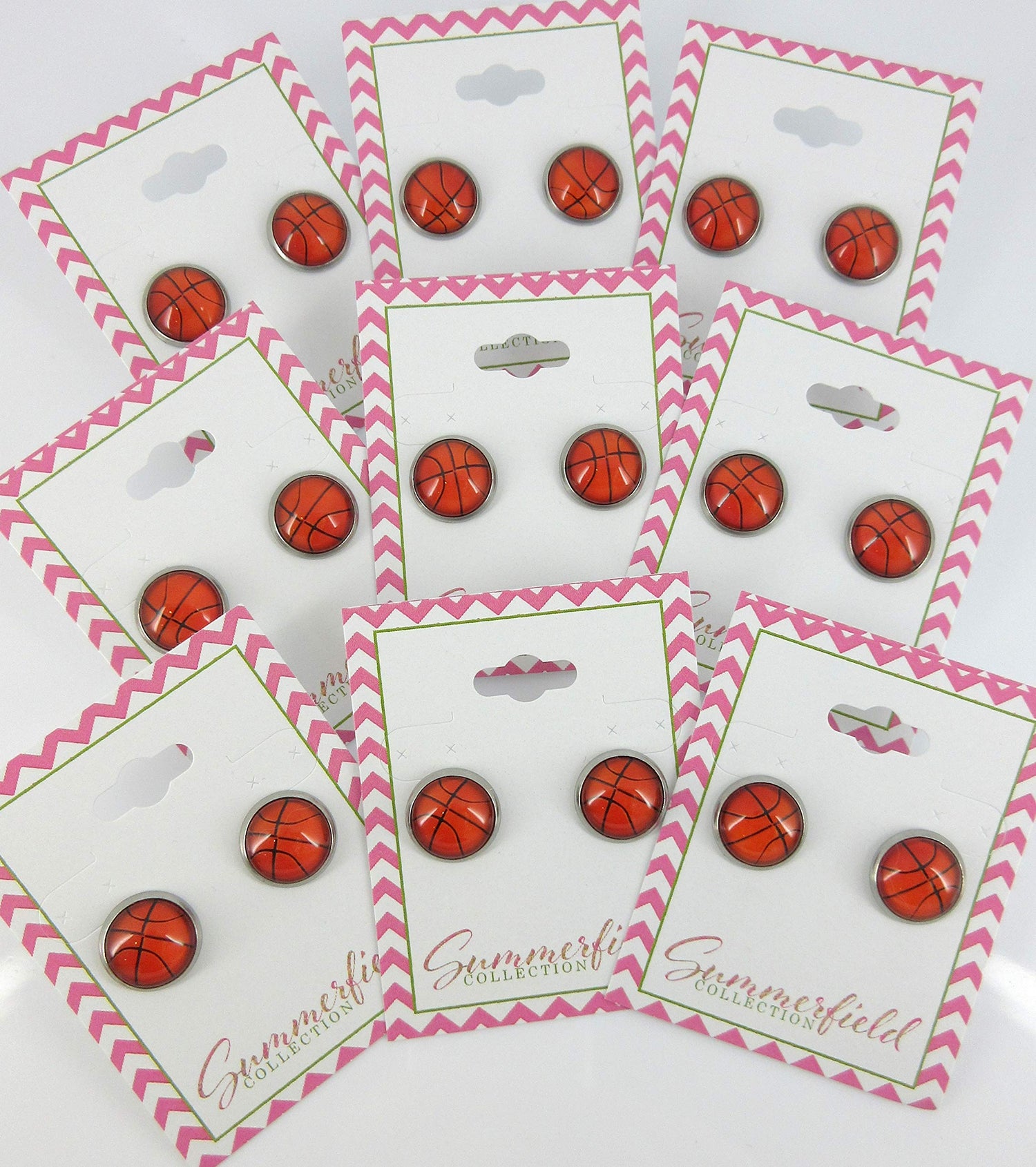 Stainless Steel Basketball Print Glass Stud Earrings 12mm