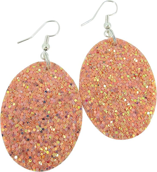 Summerfield Collection Silver-tone Glitter Faux Leather Oval Dangle Earrings (Peachy Pink)