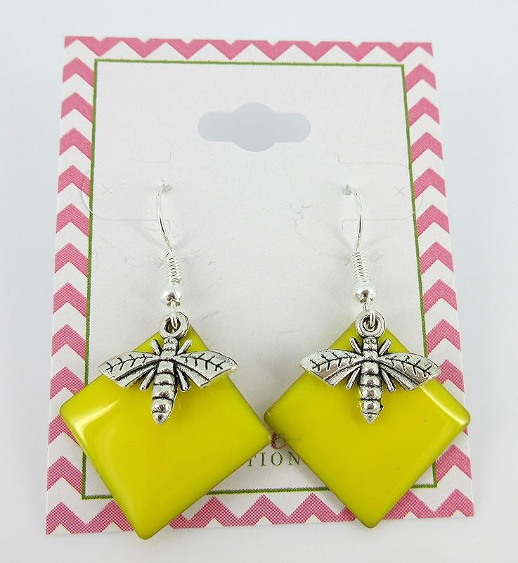 Summerfield Collection Silver-tone Yellow Enamel Bee Charm Dangle Earrings