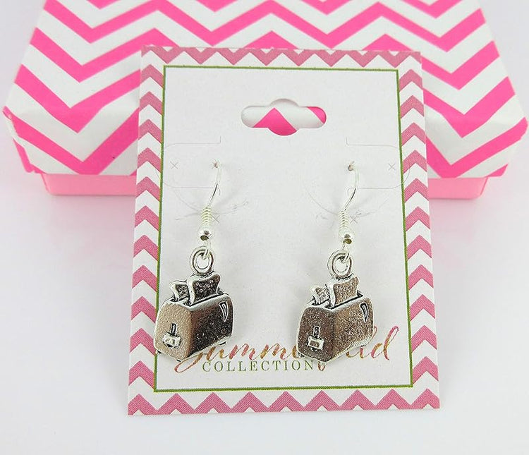 Summerfield Collection Antiqued Silver-tone Toaster Charm Dangle Earrings
