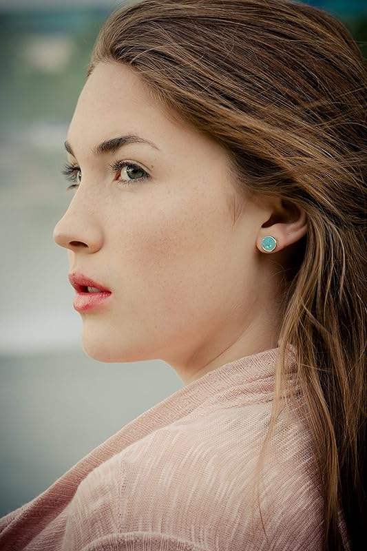 Summerfield Collection Silver-tone Pastel AB Faux Druzy Stone Stud Earrings 8mm (Aqua Blue)