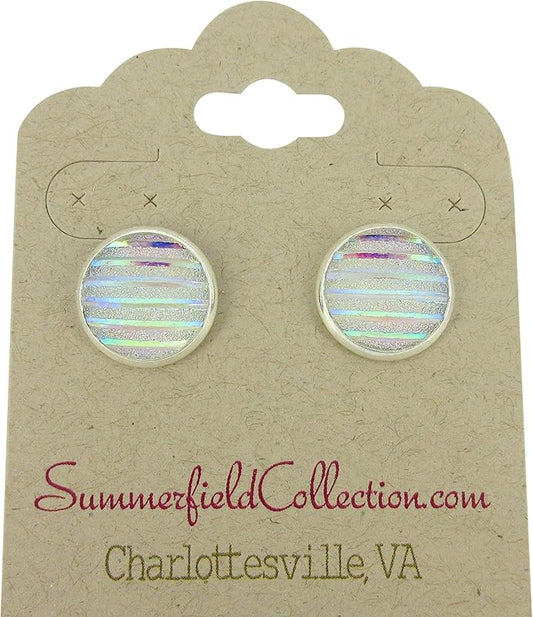Summerfield Collection Silver-tone Frosted Metallic Stripe Stud Earrings 12mm (Clear AB)