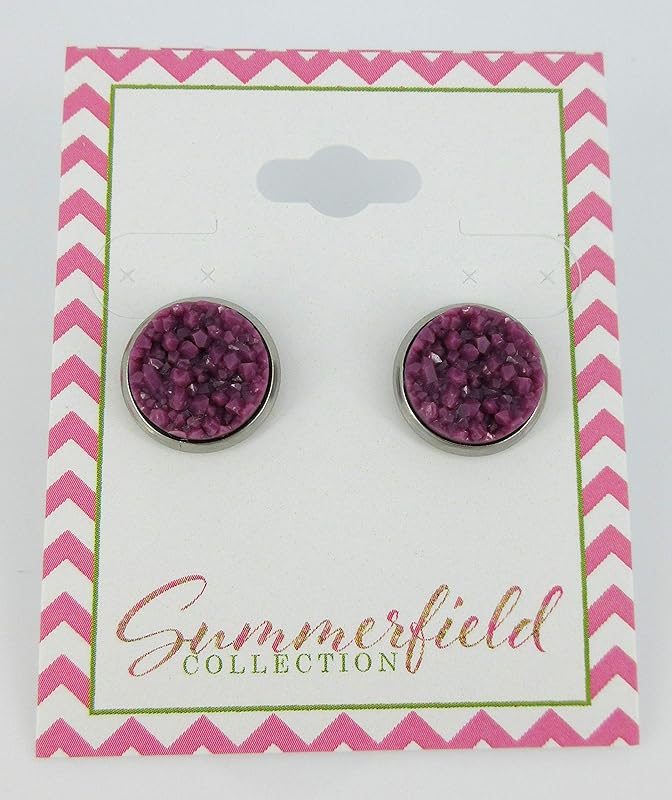 Summerfield Collection Stainless Steel Purple Faux Druzy Stone Stud Earrings 12mm (Plum)