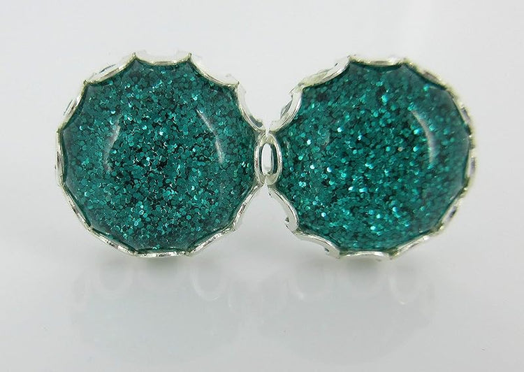 Summerfield Collection Trio Silver-tone Stud Earrings Aqua Blue Faux Druzy Stone Mermaid Scale Glitter Resin Set