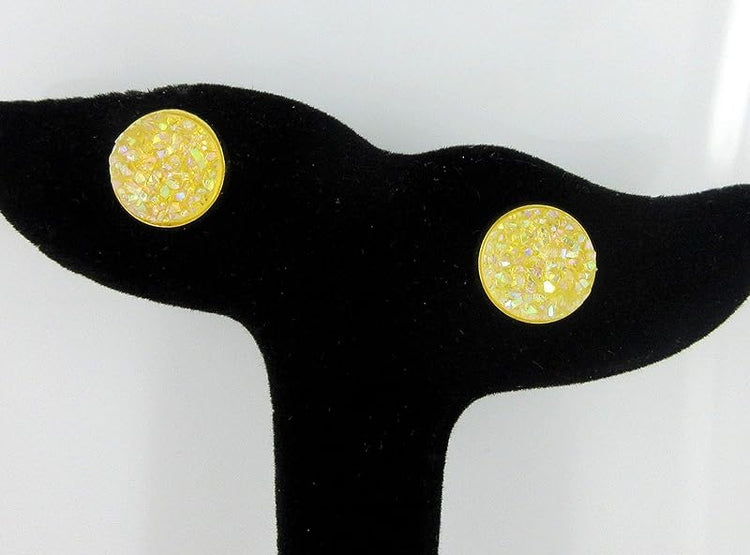 Summerfield Collection Yellow Gold-tone AB Faux Druzy Stone Stud Earrings 12mm