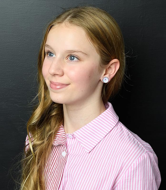 Summerfield Collection Stainless Steel I Heart Dance Print Glass Stud Earrings 12mm (I Heart Dance)