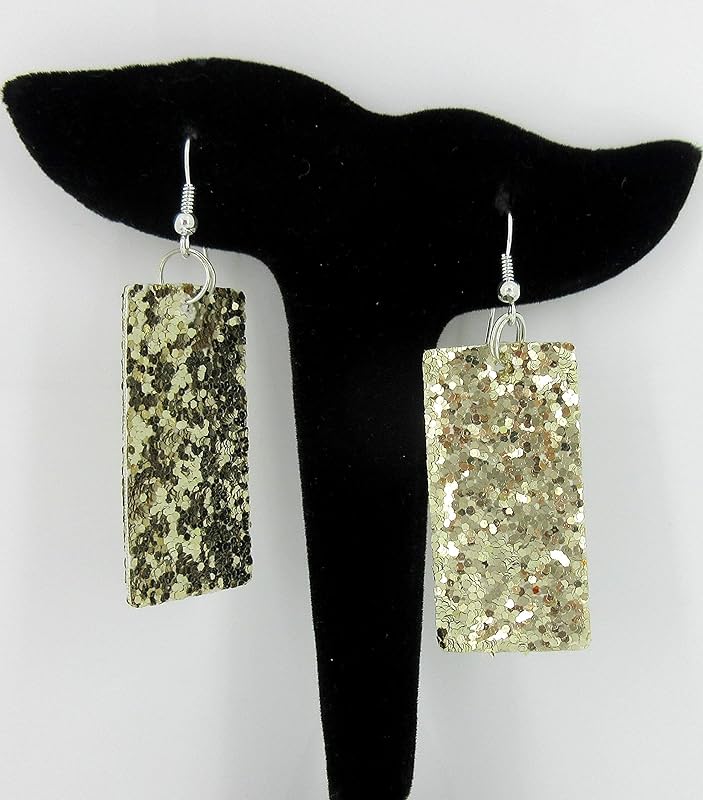 Summerfield Collection Silver-tone Glitter Faux Leather Large Rectangle Dangle Earrings (Gold)