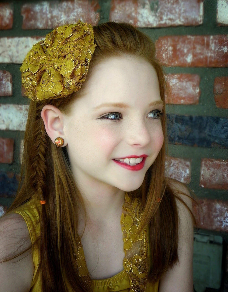 Antiqued Gold-tone Floral Print Stud Earrings 12mm