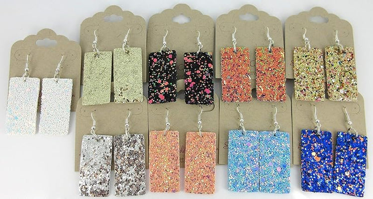 Summerfield Collection Silver-tone Glitter Faux Leather Large Rectangle Dangle Earrings (Sky Blue AB)