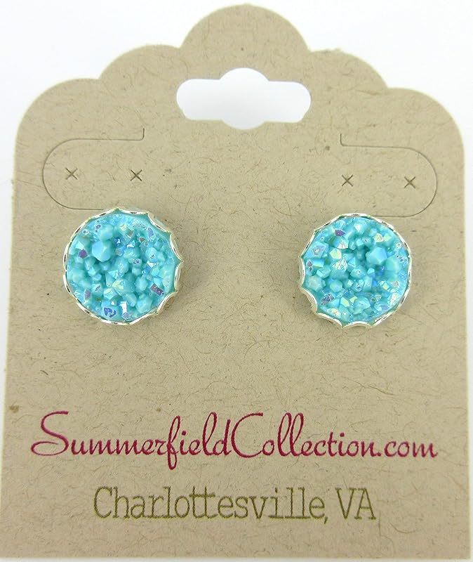 Summerfield Collection Silver-tone Faux Druzy Stone Stud Earrings 12mm (Robin Egg Blue AB)