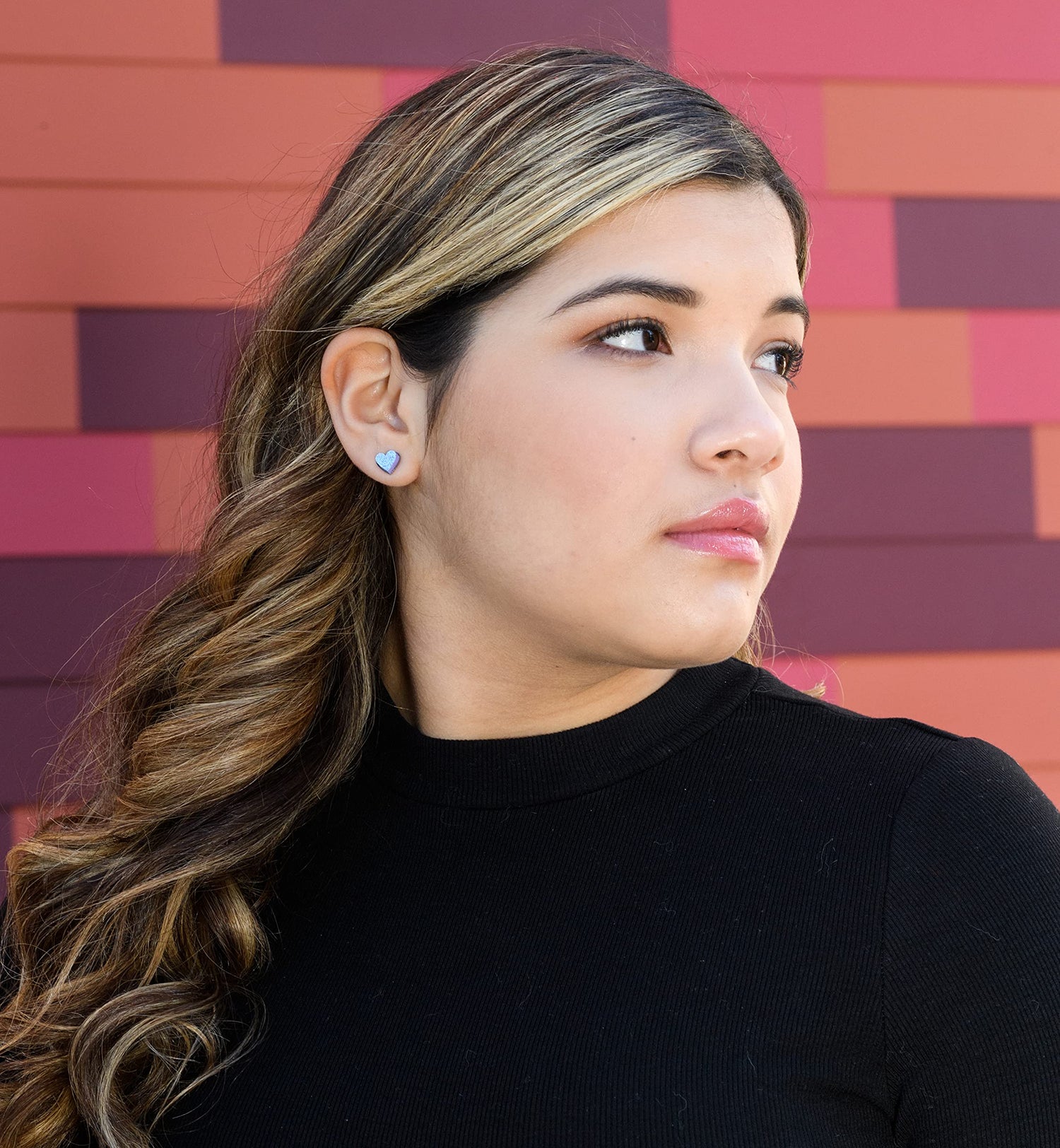 Stainless Steel Lilac Purple Glitter Acrylic Heart Stud Earrings 8mm