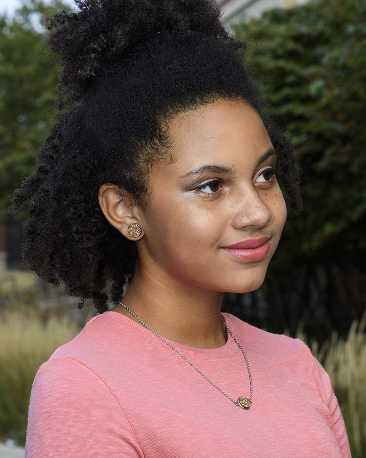 Stainless Steel Ocean Gold Teal Blue Glitter Faux Druzy Stone Stud Trio Earrings Set