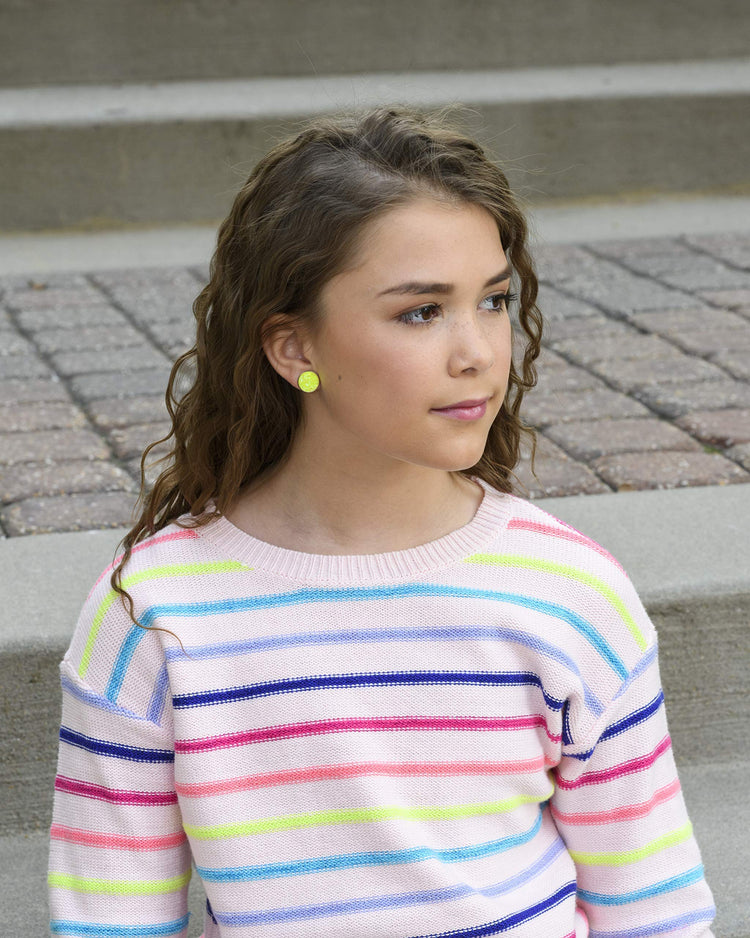 Silver-tone Neon Yellow AB Faux Druzy Stone Stud Earrings