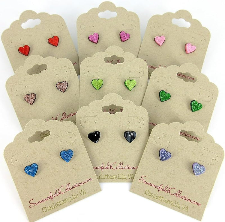 Summerfield Collection Stainless Steel Glitter Acrylic Heart Stud Earrings 8mm (Yellow)