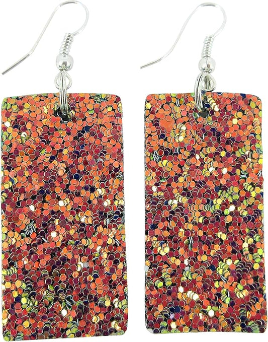 Summerfield Collection Silver-tone Glitter Faux Leather Large Rectangle Dangle Earrings (Sunset)