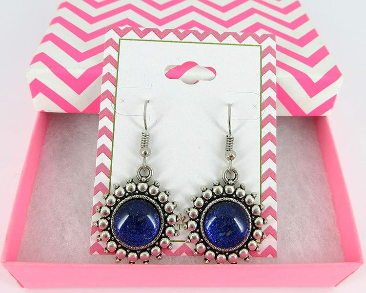 Summerfield Collection Antiqued Silver-tone Purple and Blue Glitter Glass Dangle Earrings Hand-painted