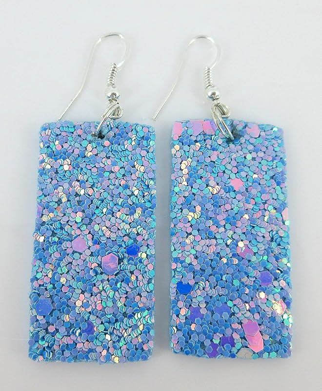 Summerfield Collection Silver-tone Glitter Faux Leather Large Rectangle Dangle Earrings (Sky Blue AB)